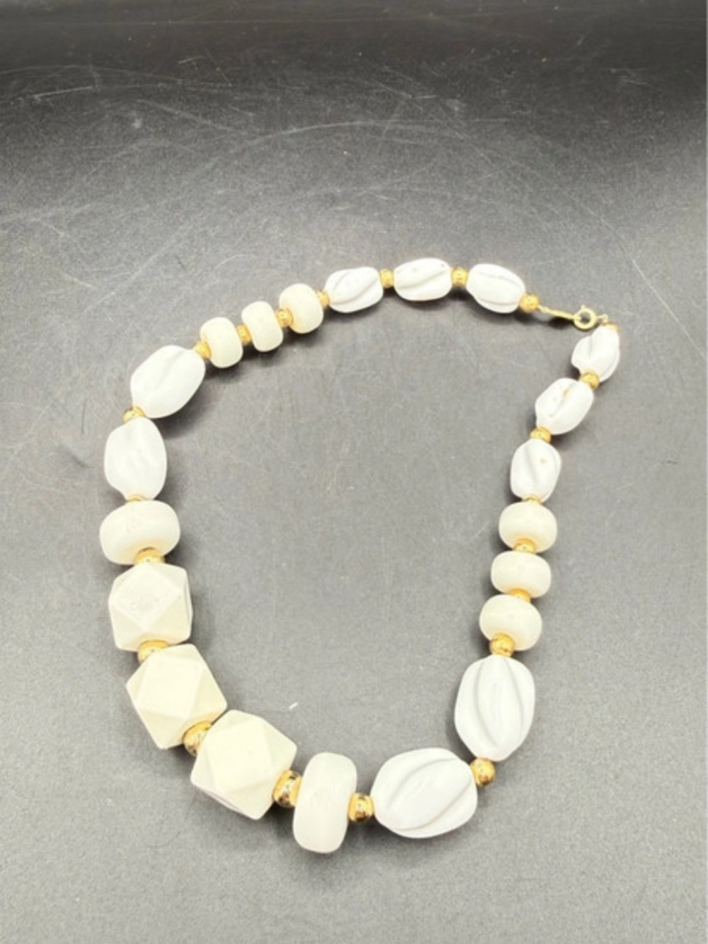 Classic White Beaded Necklace with Gold Accents